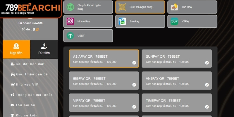 Nạp Rút Tiền 789bet – Tốc Độ Giao Dịch Định Nghĩa Đẳng Cấp 1 Các hình thức nạp rút tiền 789Bet phổ biến hiện nay